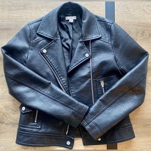 Topshop faux leather biker jacket in black